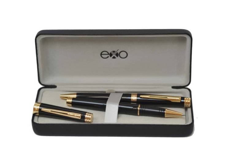 Zestaw (pióro kulkowe i długopis) EXO Sagitta, czarny, złote elementy